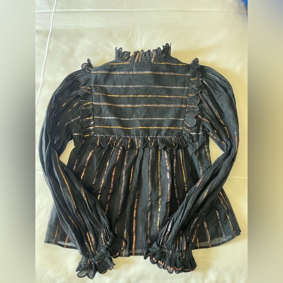 NWT Farm Rio Metallic Stripe Ruffle Shirt in Black XS
⭐️holes - Picture 6 of 9